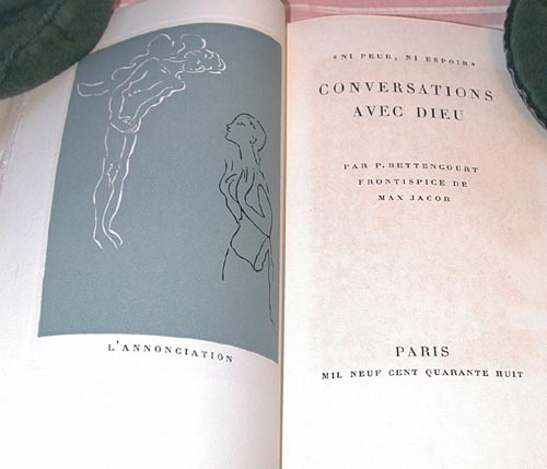 Item #877 Conversations avec Dieu. "Ni Peur, ni Espoir" Frontispiece de Max Jacob. Pierre...